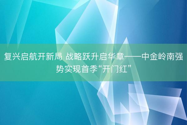 复兴启航开新局 战略跃升启华章——中金岭南强势实现首季“开门红”