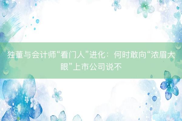独董与会计师“看门人”进化：何时敢向“浓眉大眼”上市公司说不