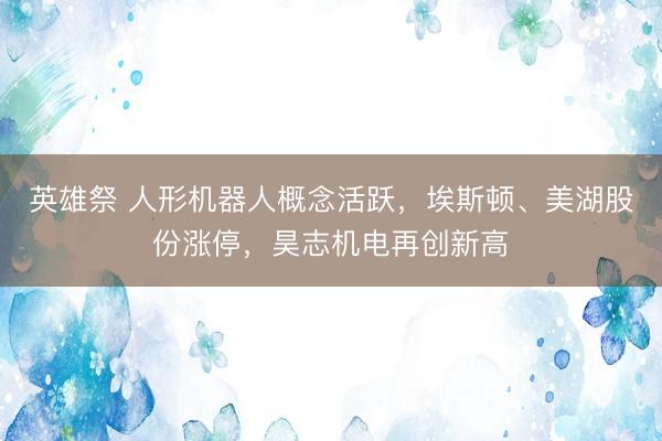 英雄祭 人形机器人概念活跃，埃斯顿、美湖股份涨停，昊志机电再创新高