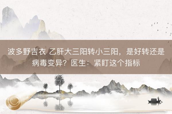 波多野吉衣 乙肝大三阳转小三阳，是好转还是病毒变异？医生：紧盯这个指标