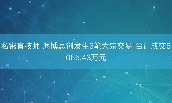 私密盲技师 海博思创发生3笔大宗交易 合计成交6065.43万元