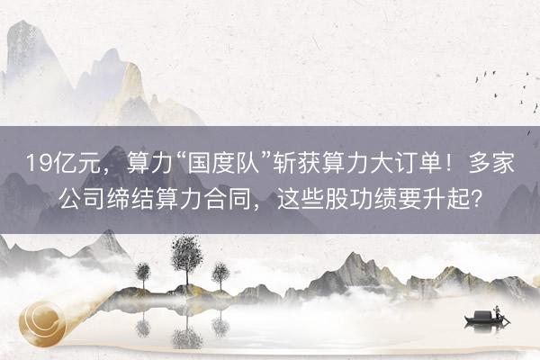 19亿元，算力“国度队”斩获算力大订单！多家公司缔结算力合同，这些股功绩要升起？