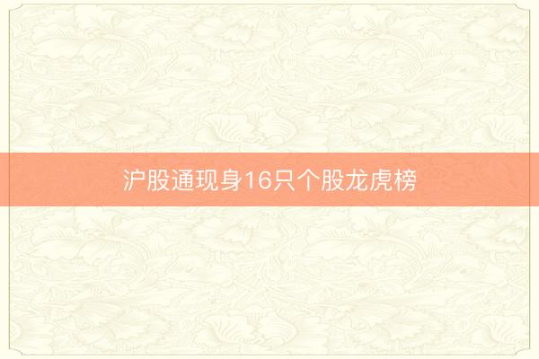 沪股通现身16只个股龙虎榜
