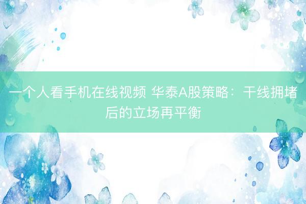 一个人看手机在线视频 华泰A股策略：干线拥堵后的立场再平衡