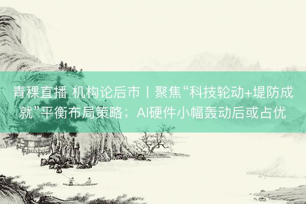 青稞直播 机构论后市丨聚焦“科技轮动+堤防成就”平衡布局策略；AI硬件小幅轰动后或占优