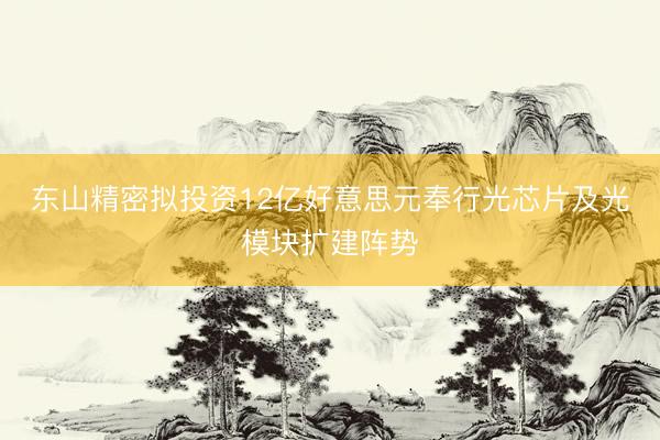 东山精密拟投资12亿好意思元奉行光芯片及光模块扩建阵势